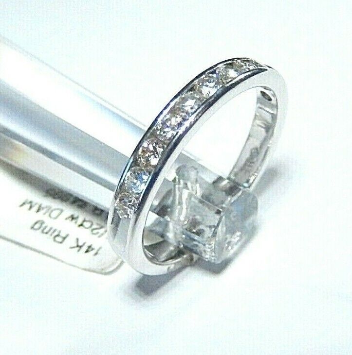 *NWT*14K White Gold .50CT Natural Round 11 VS Diamond Channel Set  Ring Sz 7.25