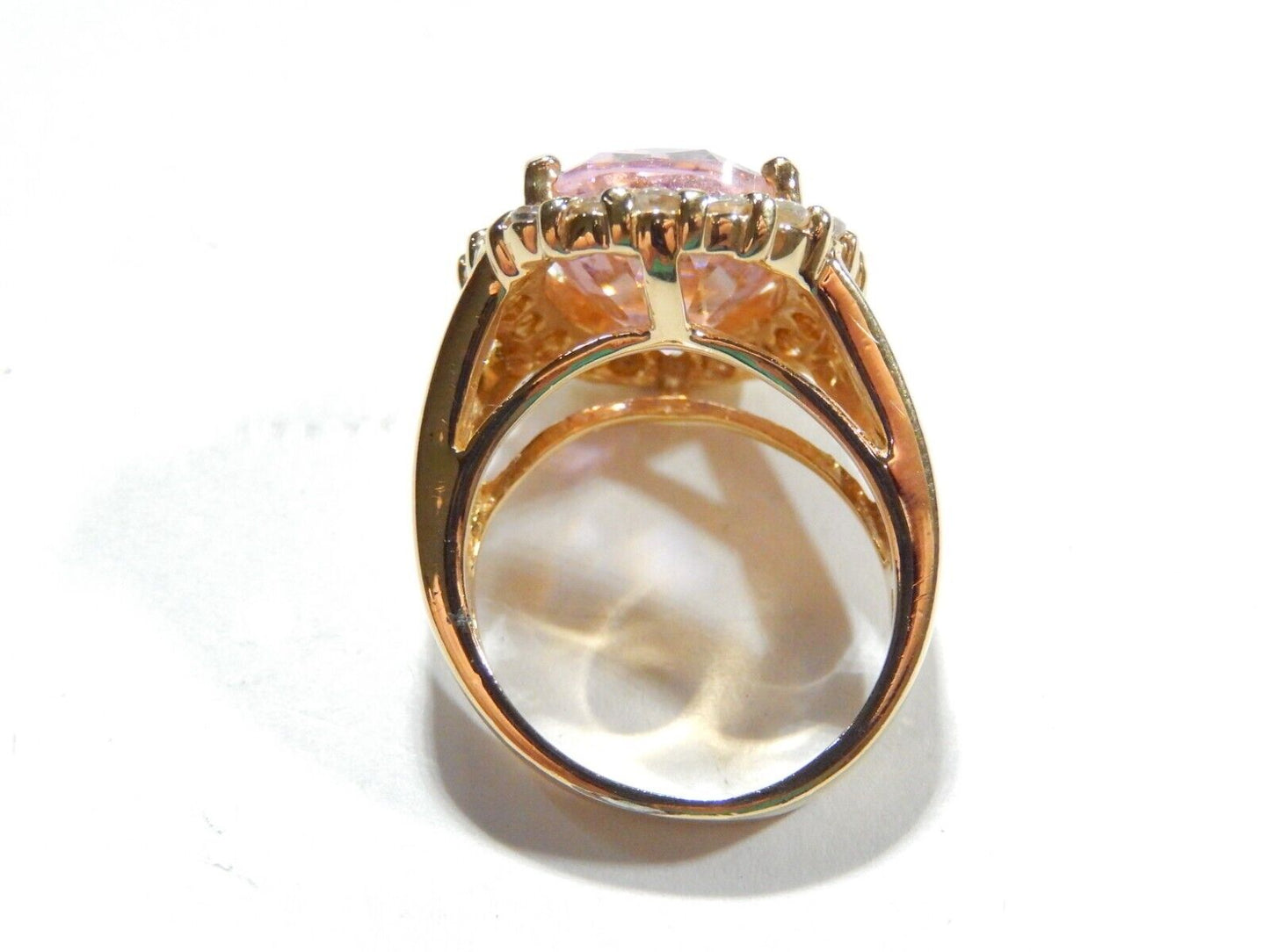 *VINTAGE* Sterling Gold Vermeil CZ Pink & White 13.0CT Oval Cocktail Ring Sz 6.5