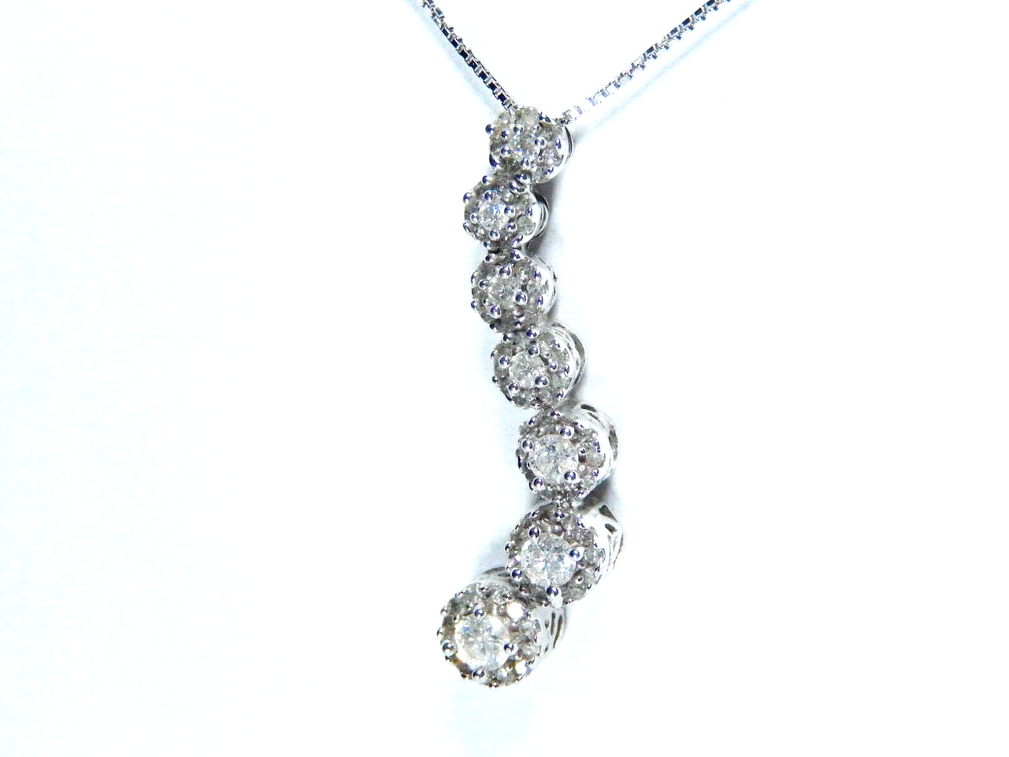 10K White Gold 2/5 CT Diamond Journey Pave Halo Necklace Pendant w/18" Chain