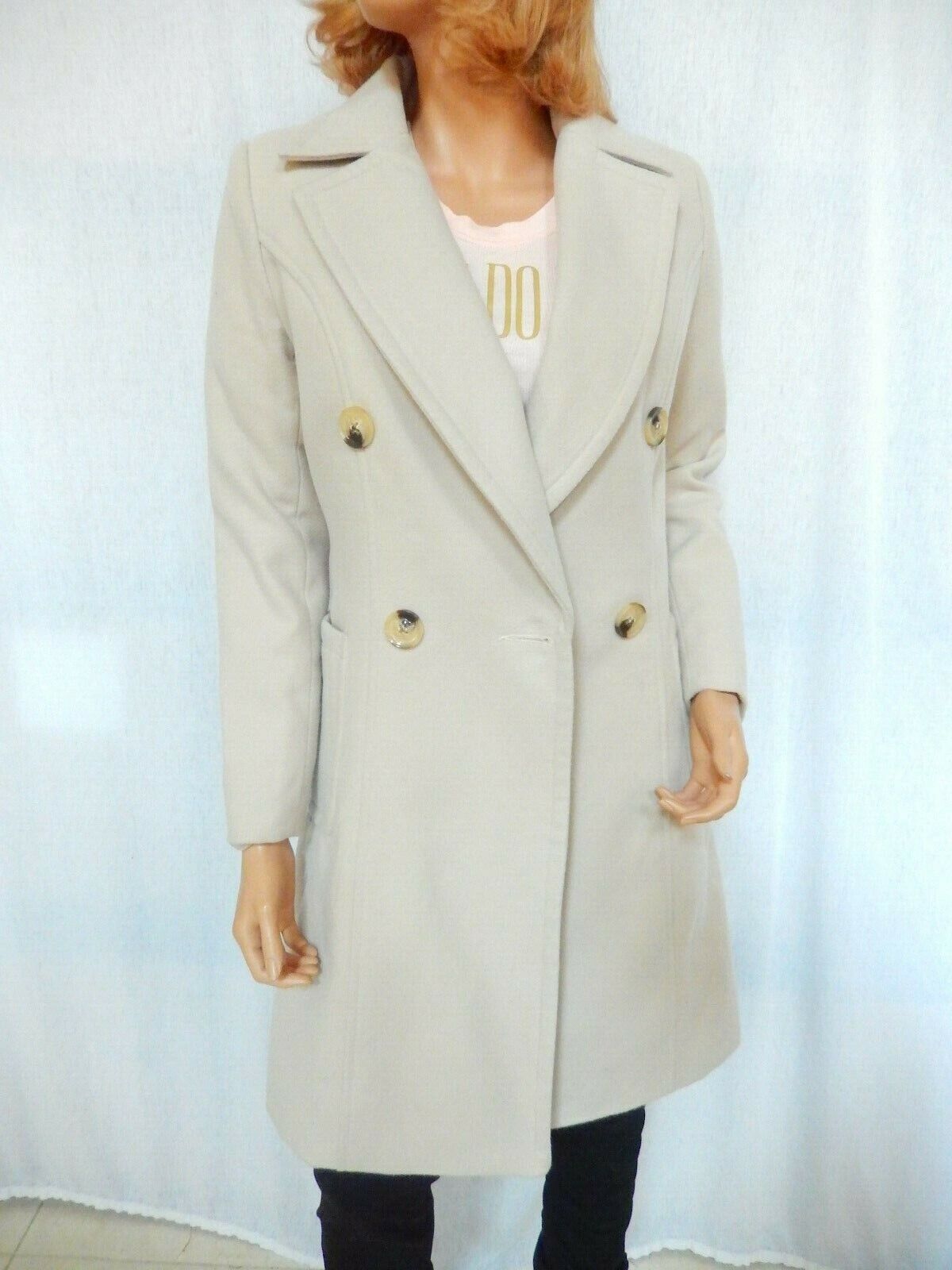 *NWT* $228  DIFFERENTES  STYLEWE  Women's Lt Tan Wool Blend Long Coat Size Med