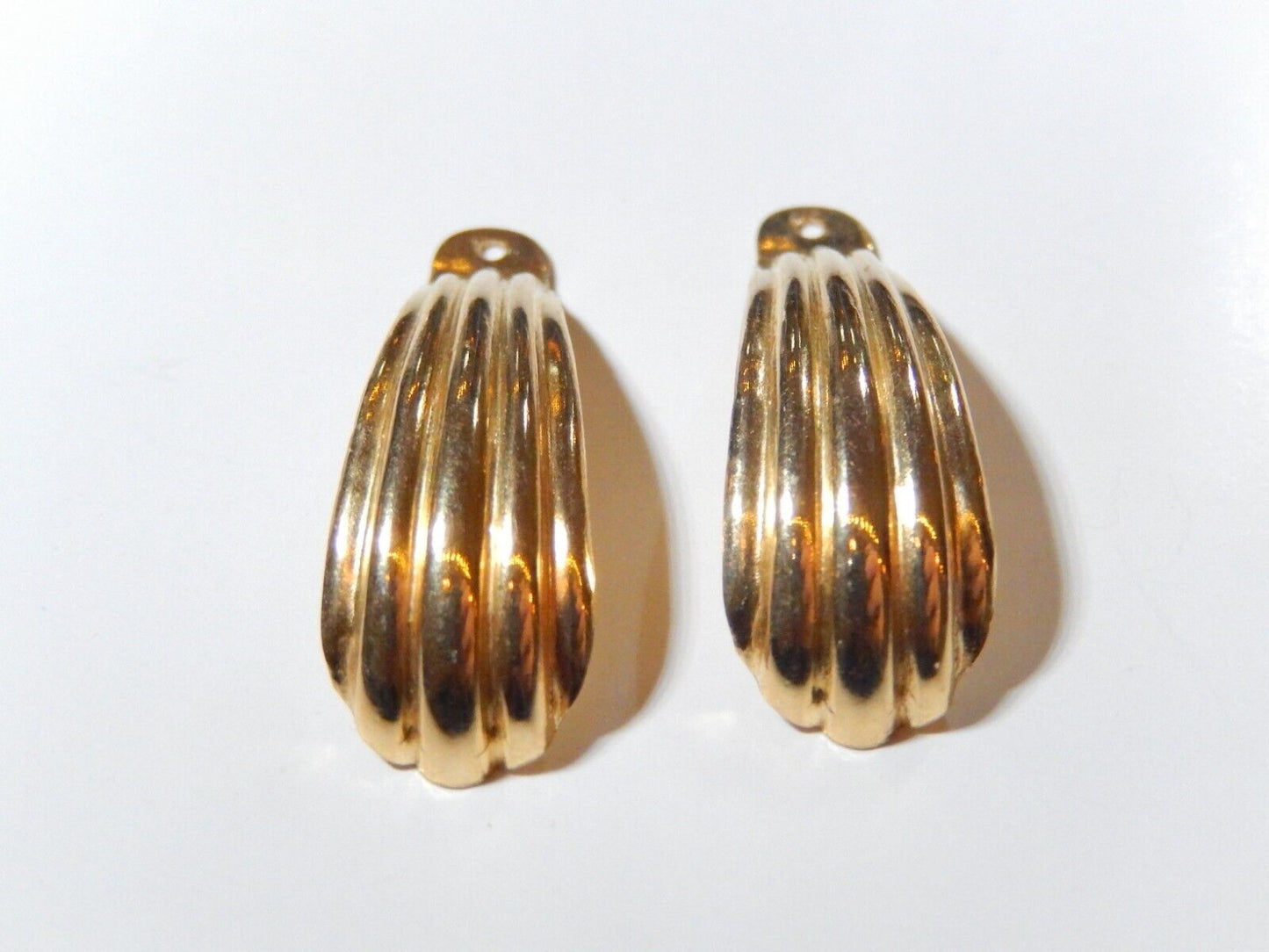 *VINTAGE*  14k Yellow Gold  Ribbed Earring Drop Jackets 1 - 1/8" Tall