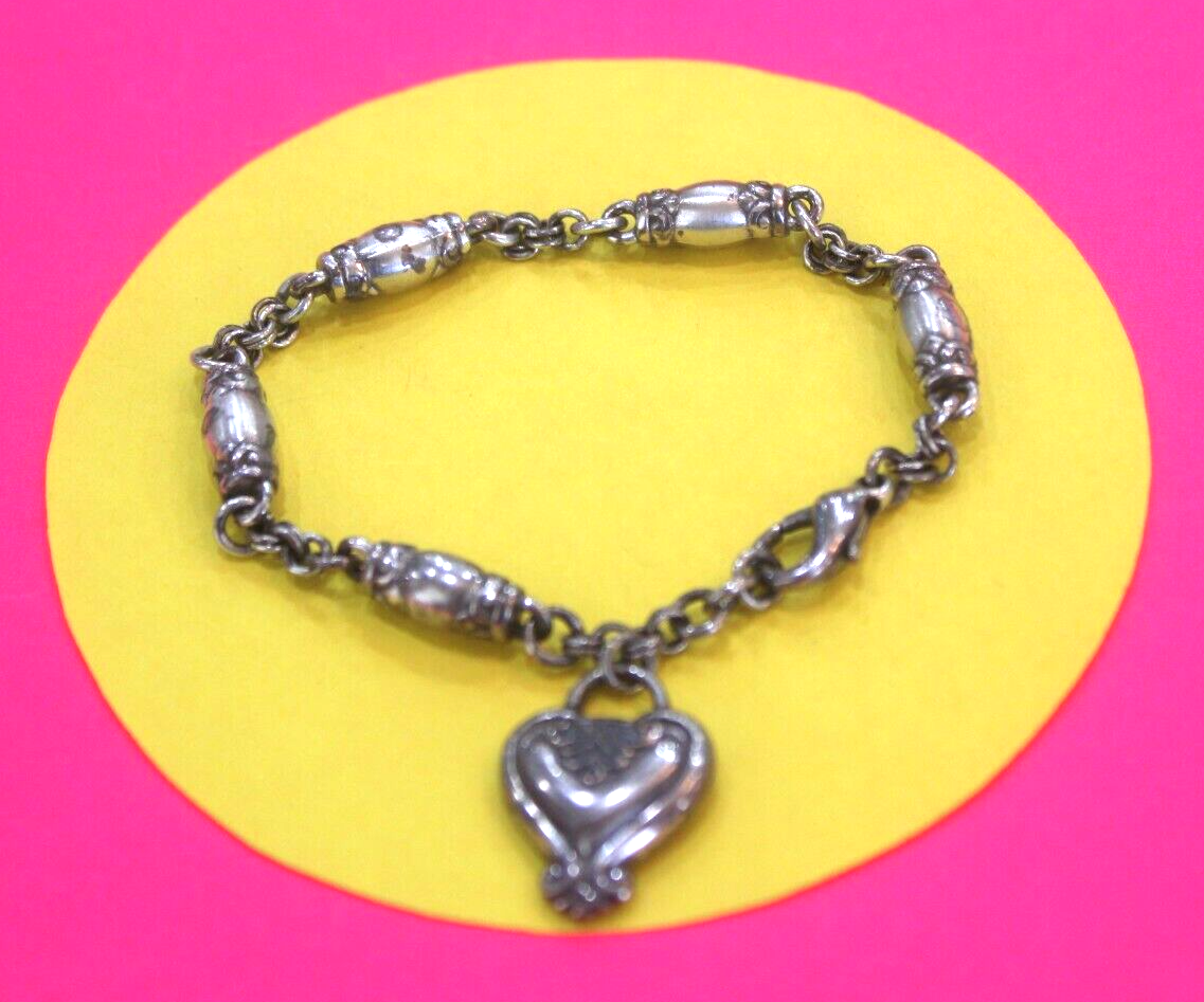 RETIRED Brighton Bracelet 7-8” Silver Plated With Dangle Heart.