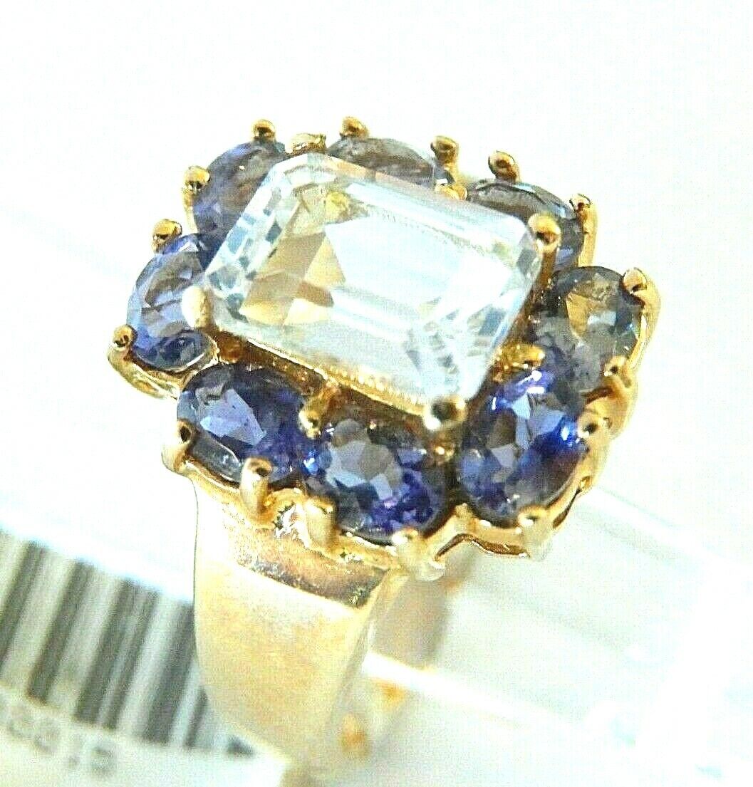*VINTAGE Ladies 10k Yellow Gold 3.00 CT TW Tanzanite & White Topaz Ring Sz 7