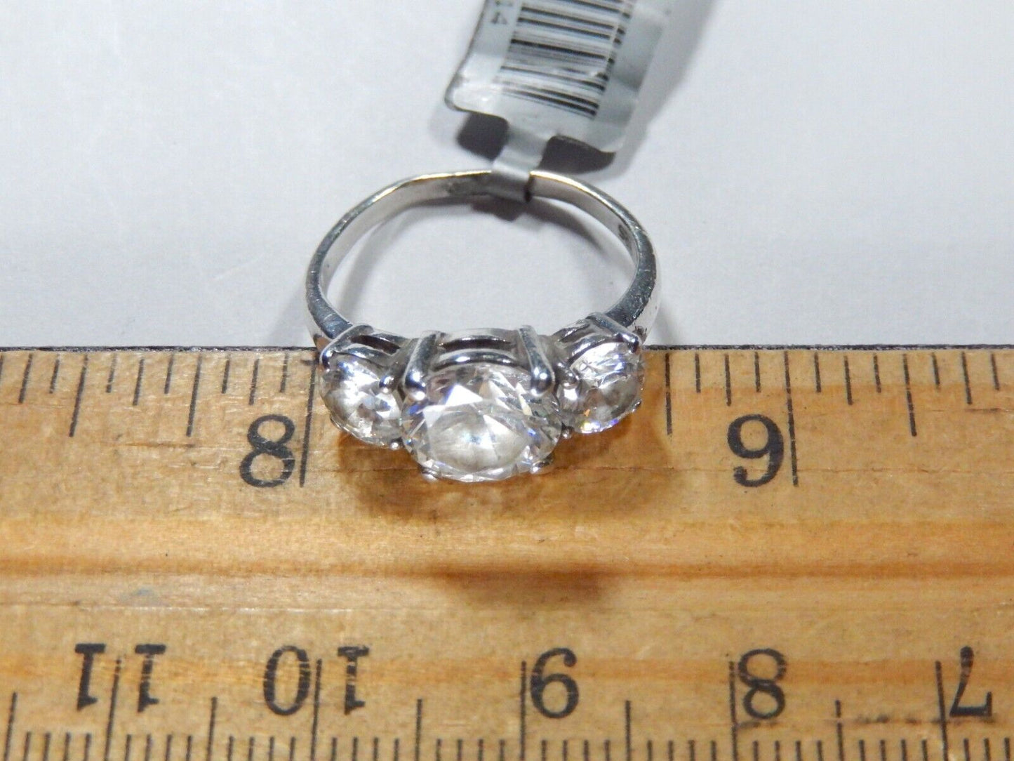 *VINTAGE*   Sterling Silver Three Stone 3.00 CT Cubic Zirconia CZ Ring Size 6.75