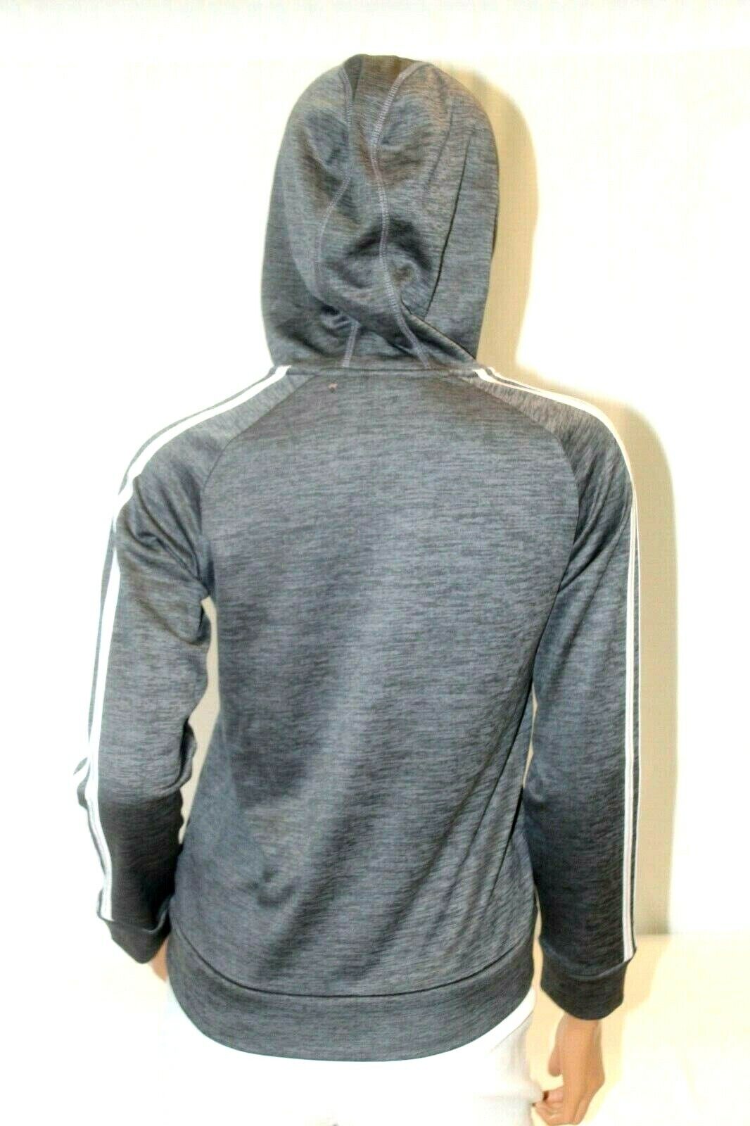 *NWT* $50. Adidas Womens Hoodie Gray Fleece-Lined Sleeve-Stripe Full-Zip Sz S-8