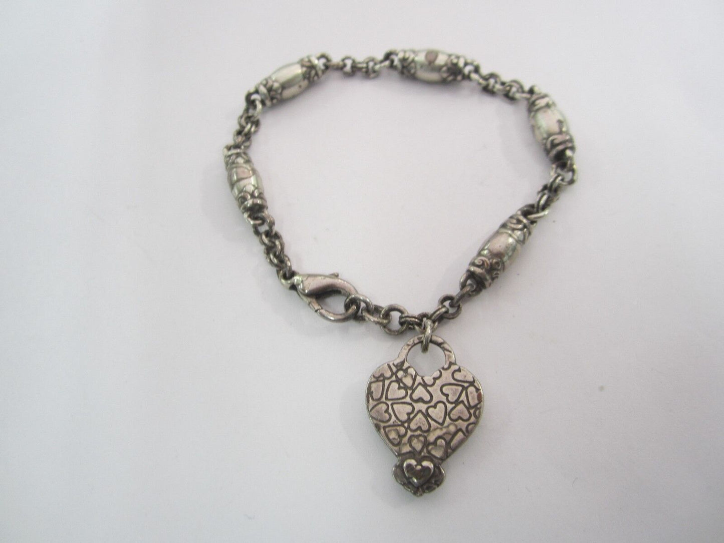 RETIRED Brighton Bracelet 7-8” Silver Plated With Dangle Heart.