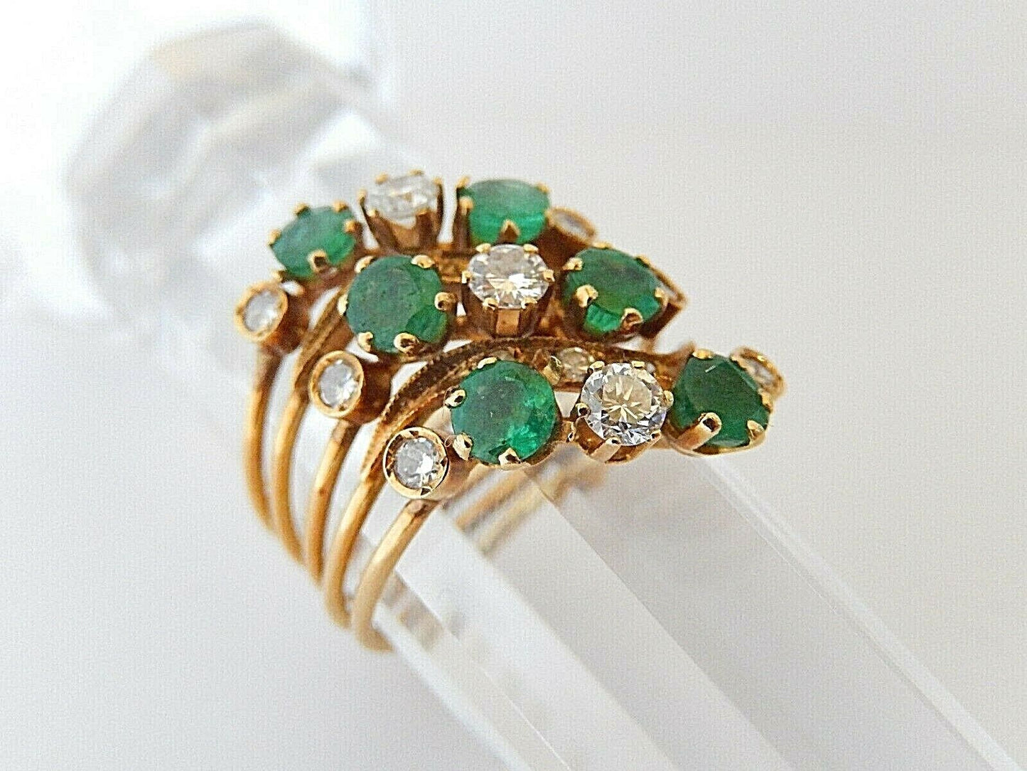*VINTAGE* 14K Yellow 1.75CT Gold 5 Hinged  Band Emerald & Diamond Ring Sz 8.75
