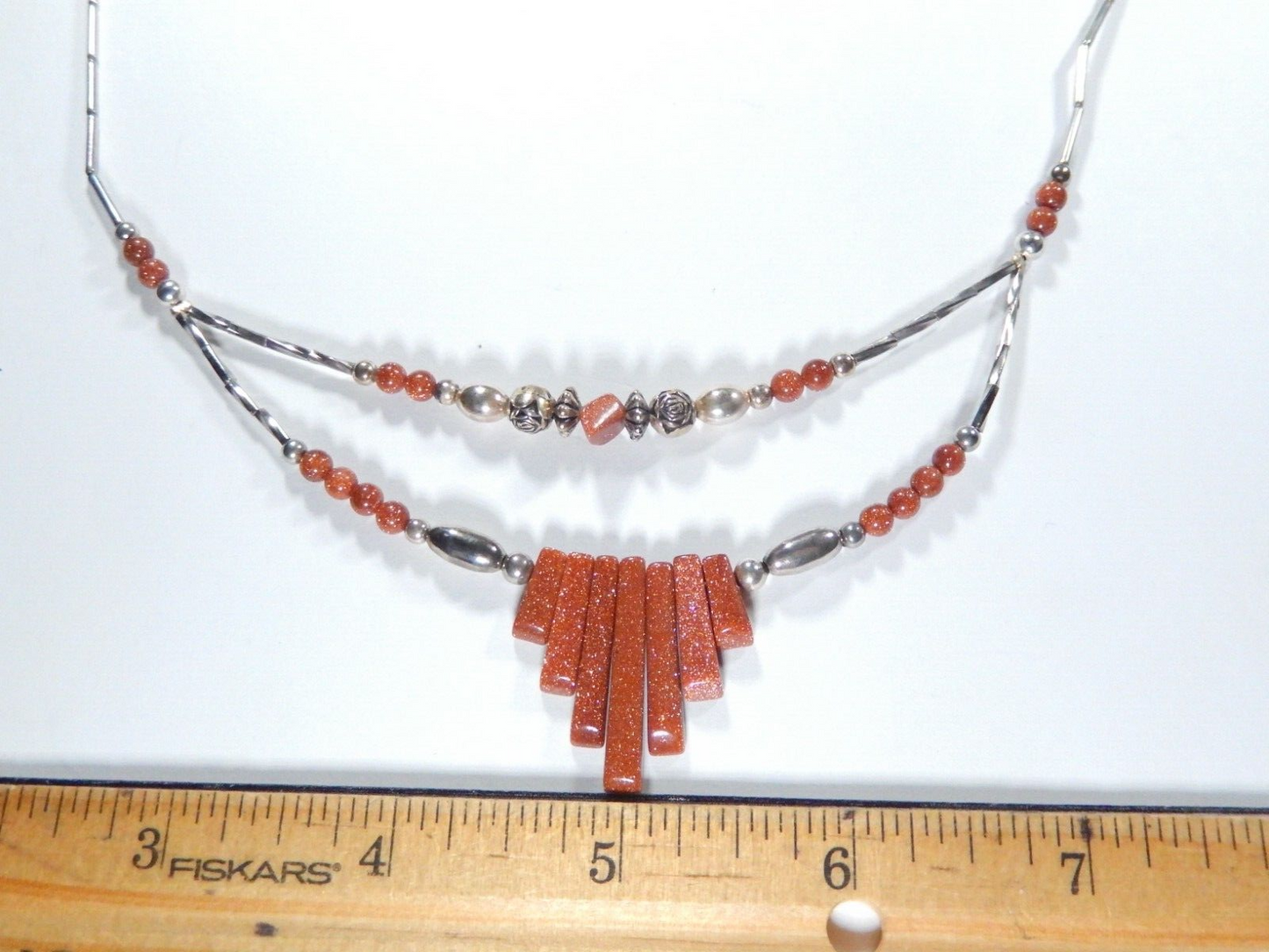 *VINTAGE* SOUTHWEST Sterling Liquid Silver Beaded  Orange Goldstone 18" Necklace