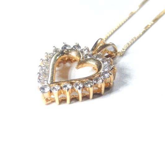 *VINTAGE*  14k Yellow Gold .33CT Natural Diamond Heart Pendant w/18"chain
