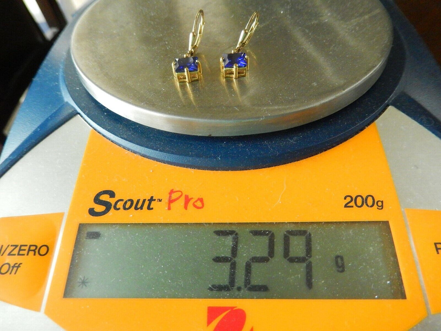 *VINTAGE* VERMEIL 14K GOLD OVER STER SILVER HANDCRAFTED 3.5CT  SAPPHIRE EARRINGS