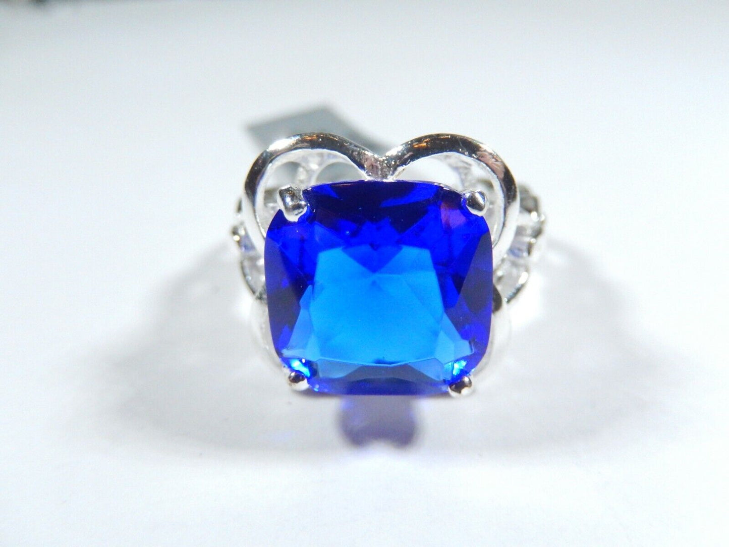 Sterling Silver 9.0 CT Cushion Cut Simulated  Blue Sapphire Ring Size 8.5