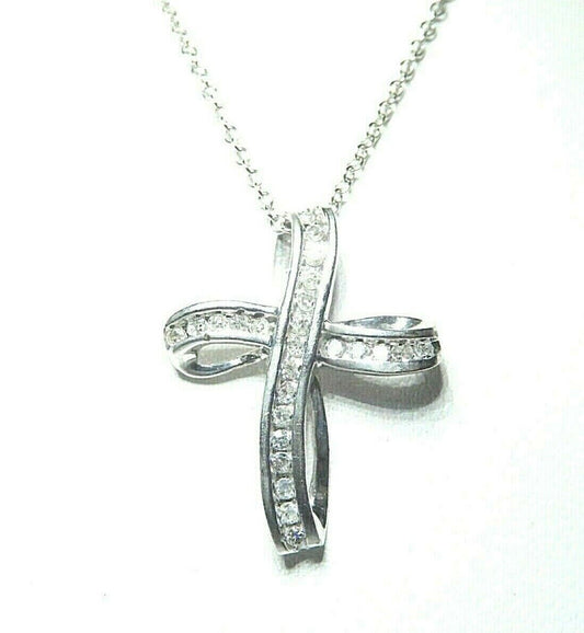 *VINTAGE*  10k White Gold Crucifix Cross with .25CT Diamonds w/18" Chain