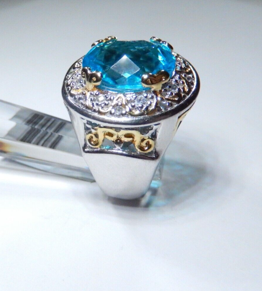Michael Valitutti NH 12.0 CT BlueTopaz Gemstone Sterling Silver 15gm RING Sz 6.5