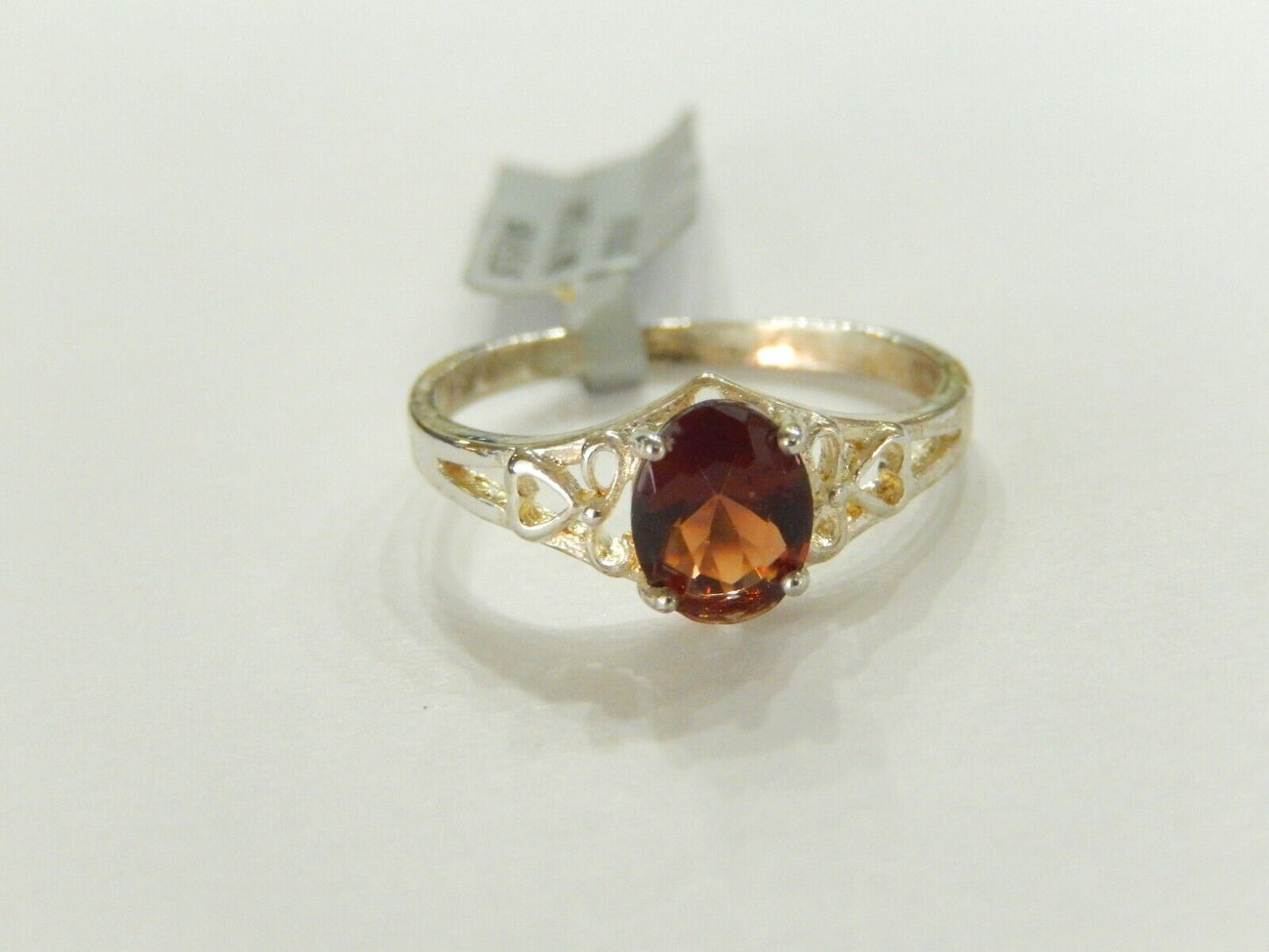 Sterling Silver 925 Oval Cut Garnet Filigree Solitaire Ring  Size 9.25