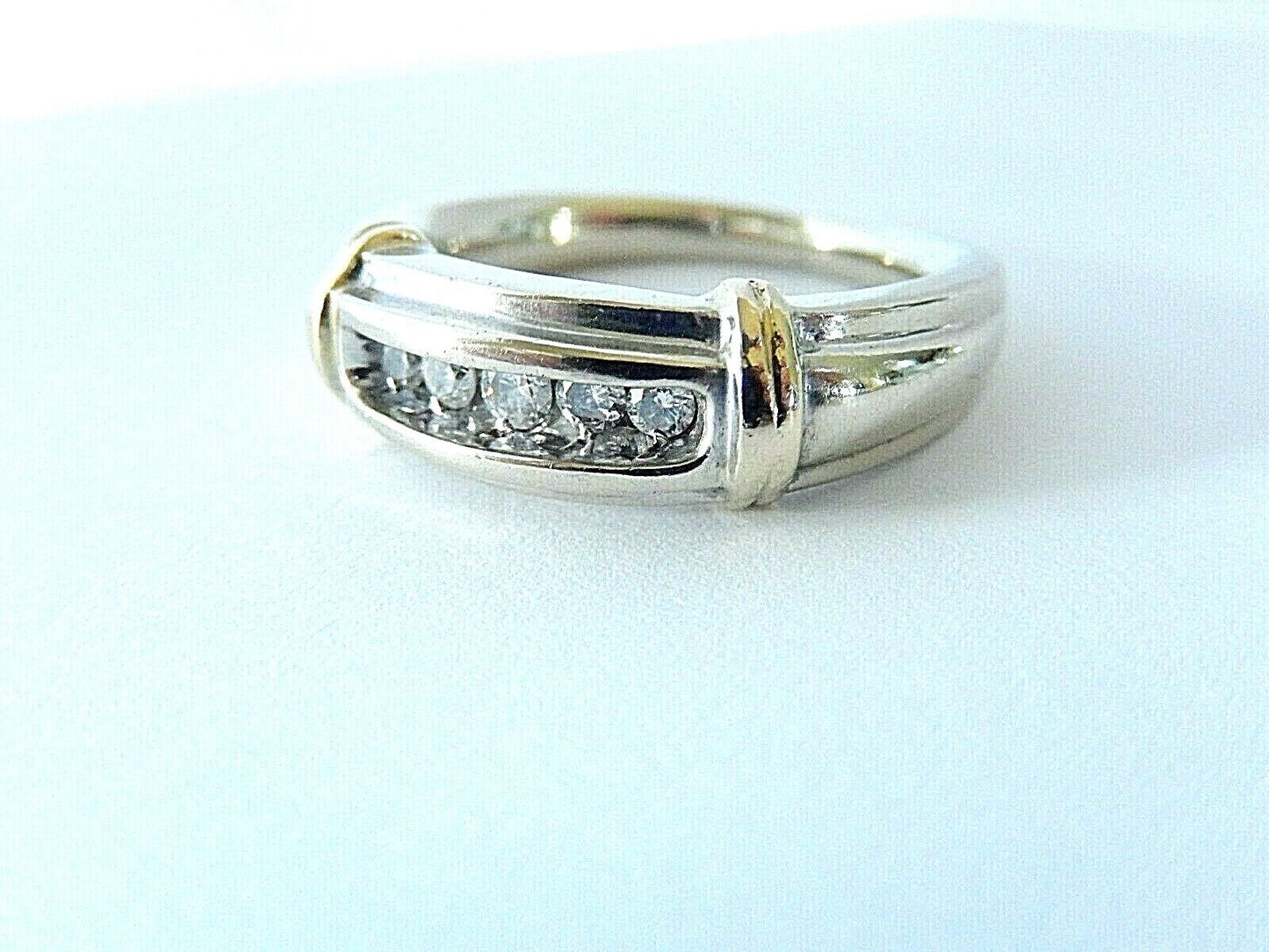 HEAVY 14k Two Tone Gold 5 Natural Diamond Mens Wedding Band Ring 0.25 Ct