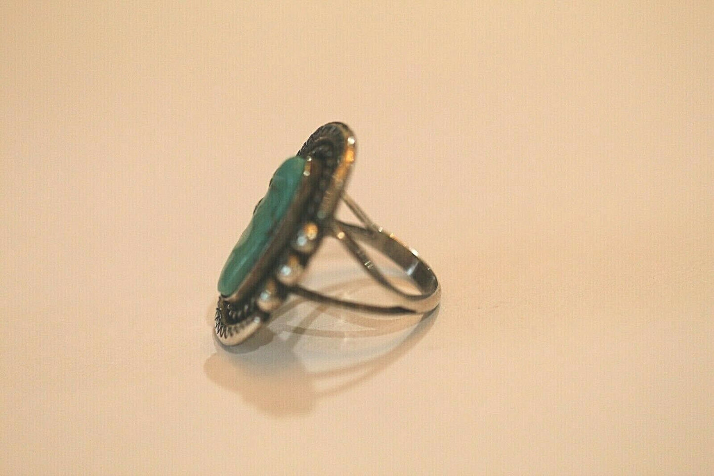 Native American Indian Turquoise 1 1/8" x 3/4Sterling Silver 925  Ring Size 7.5