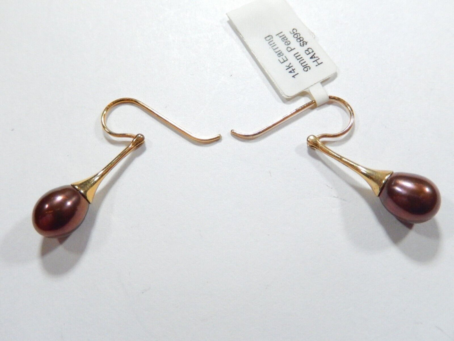 Tahitian 9 x 7.5mm  Pearl Dangle Earrings w/ 14k Yellow Gold Hinged Shepard Hook