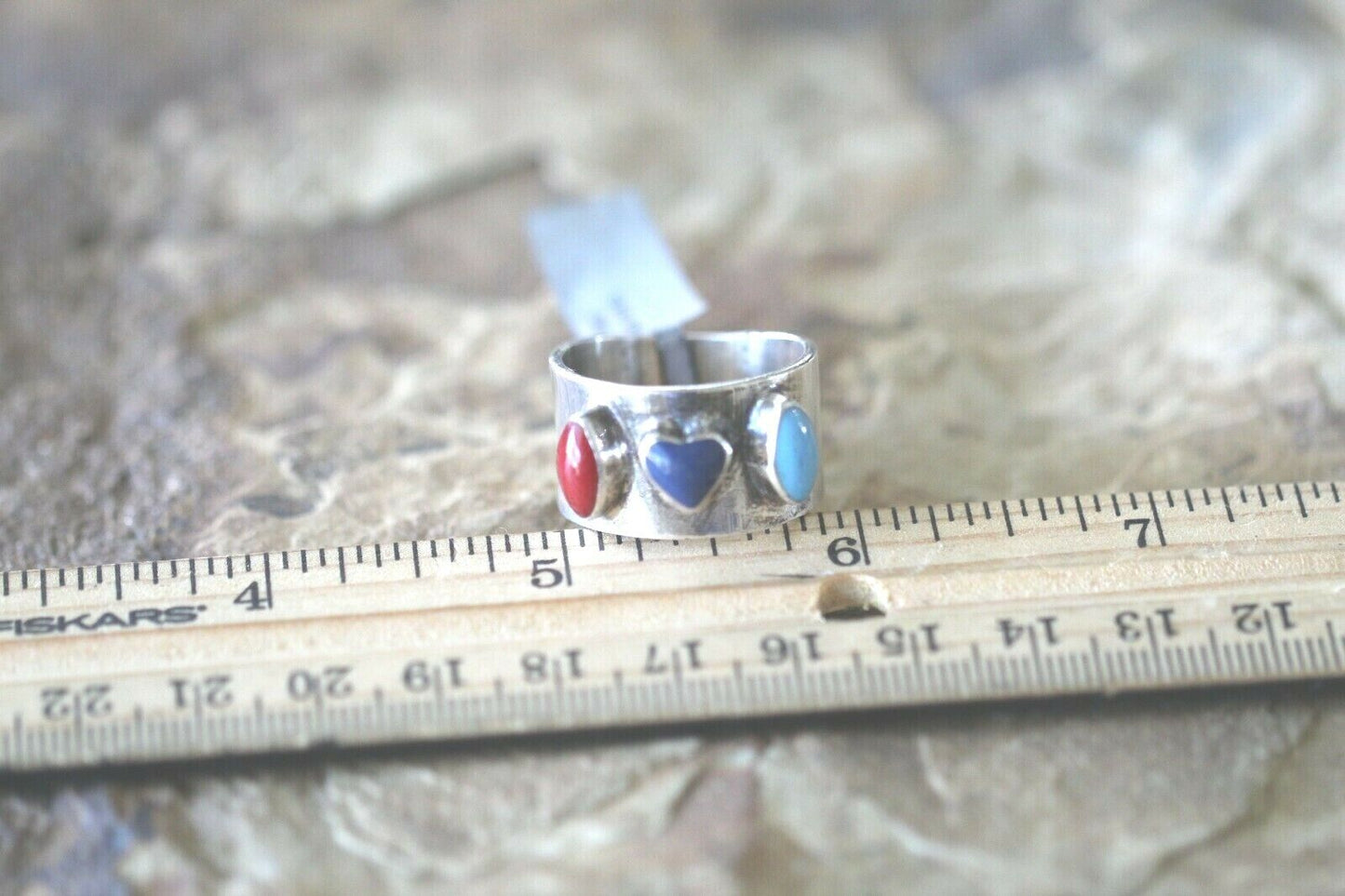 *VINTAGE* Native American Sterling Silver Handmade Multi-Color Stone Ring Sz 11