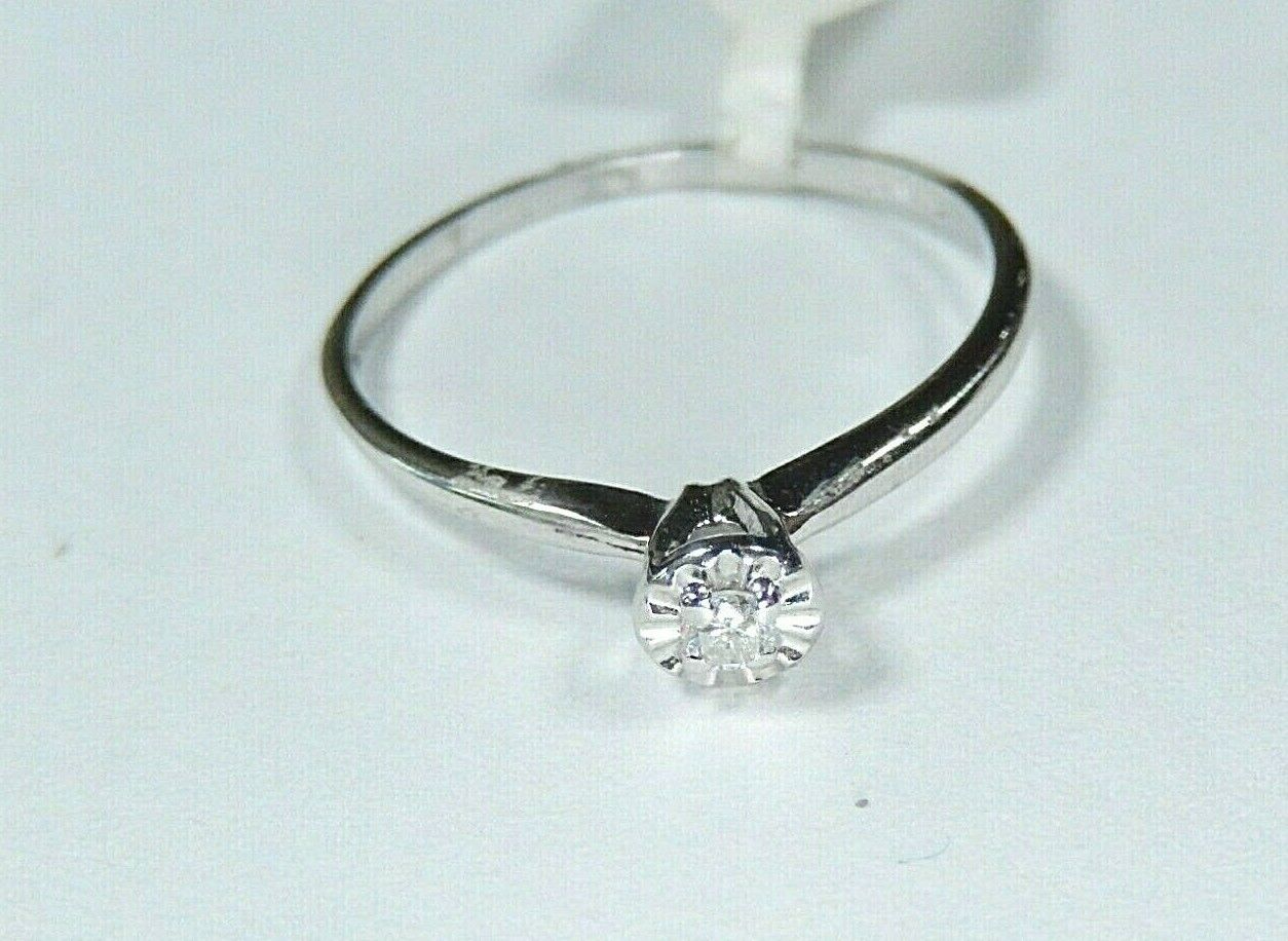 *NWT* Solid 14K White Gold Diamond Solitaire Engagement Ring Size 8.25