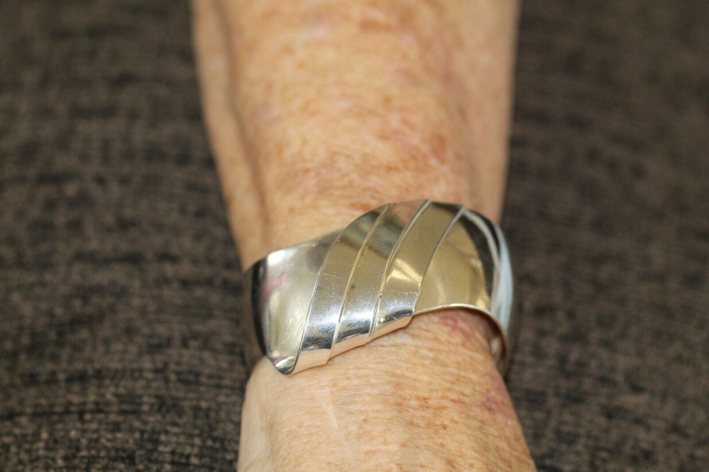 *VINTAGE*  WIDE - HEAVY - Sterling Silver Modernist Style Cuff Bracelet