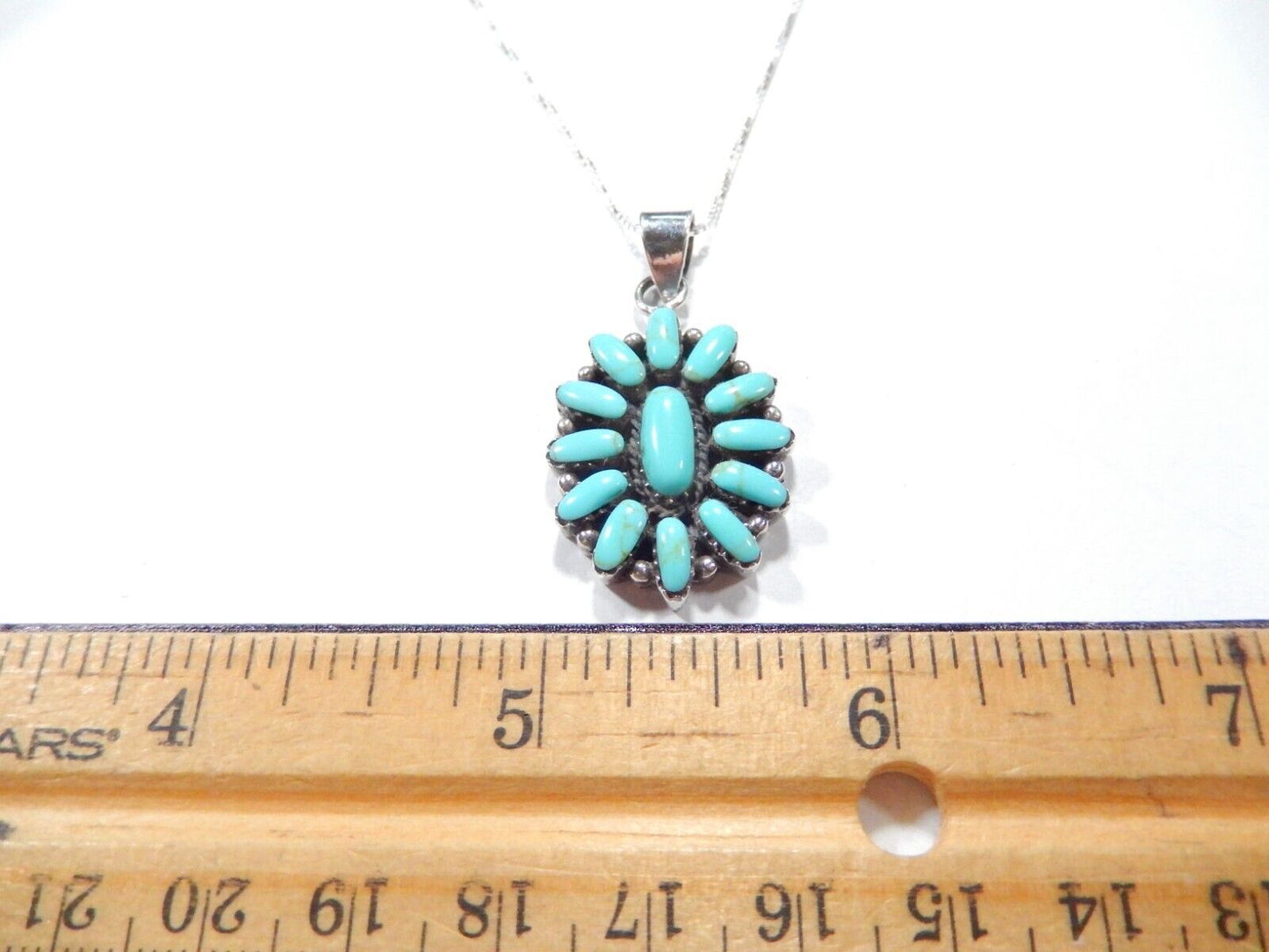 *VINTAGE*  South West Sterling Silver Needle Point Turquoise Pendant w/18"chain