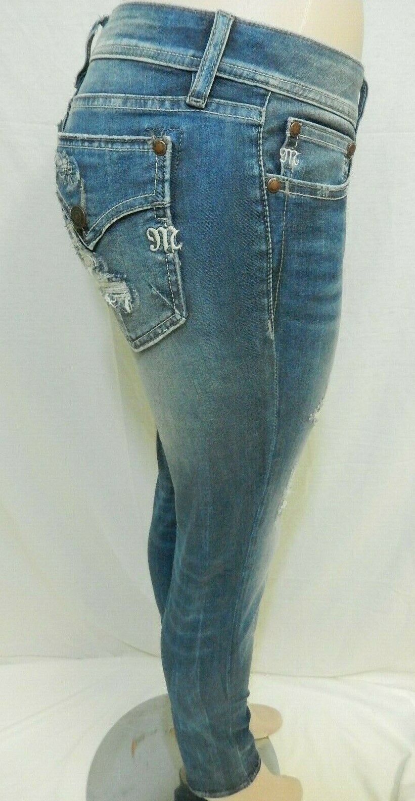 *NWT*  Miss Me JE3073SR Signature Skinny Distressed Med Blue Jeans Size 25 x 31"