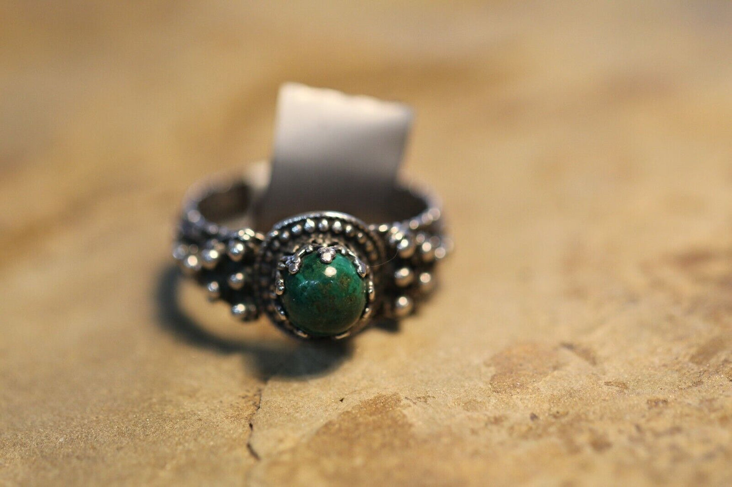 *VINTAGE* BOHO Sterling Silver Faux Green Turquoise Ring Size 10