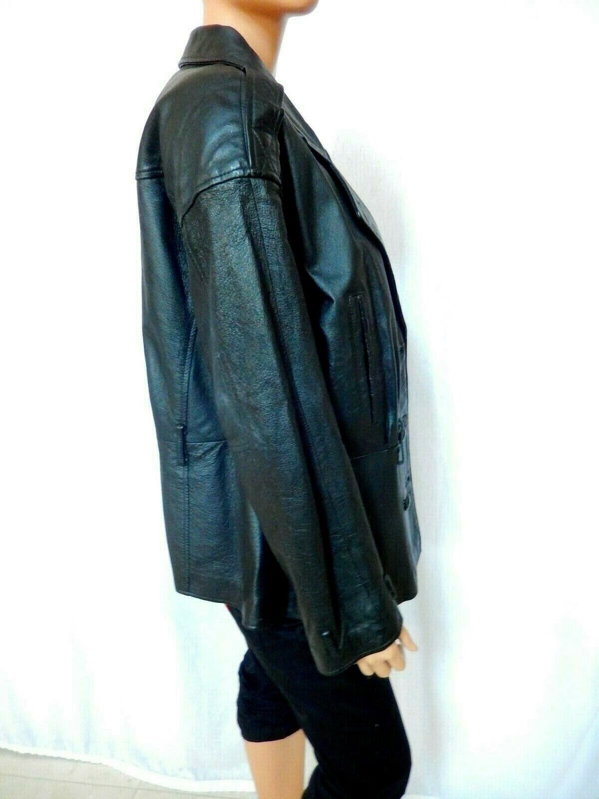 Vintage Women's SPIEGEL Genuine Black Leather Coat Double Breasted Jacket Size L