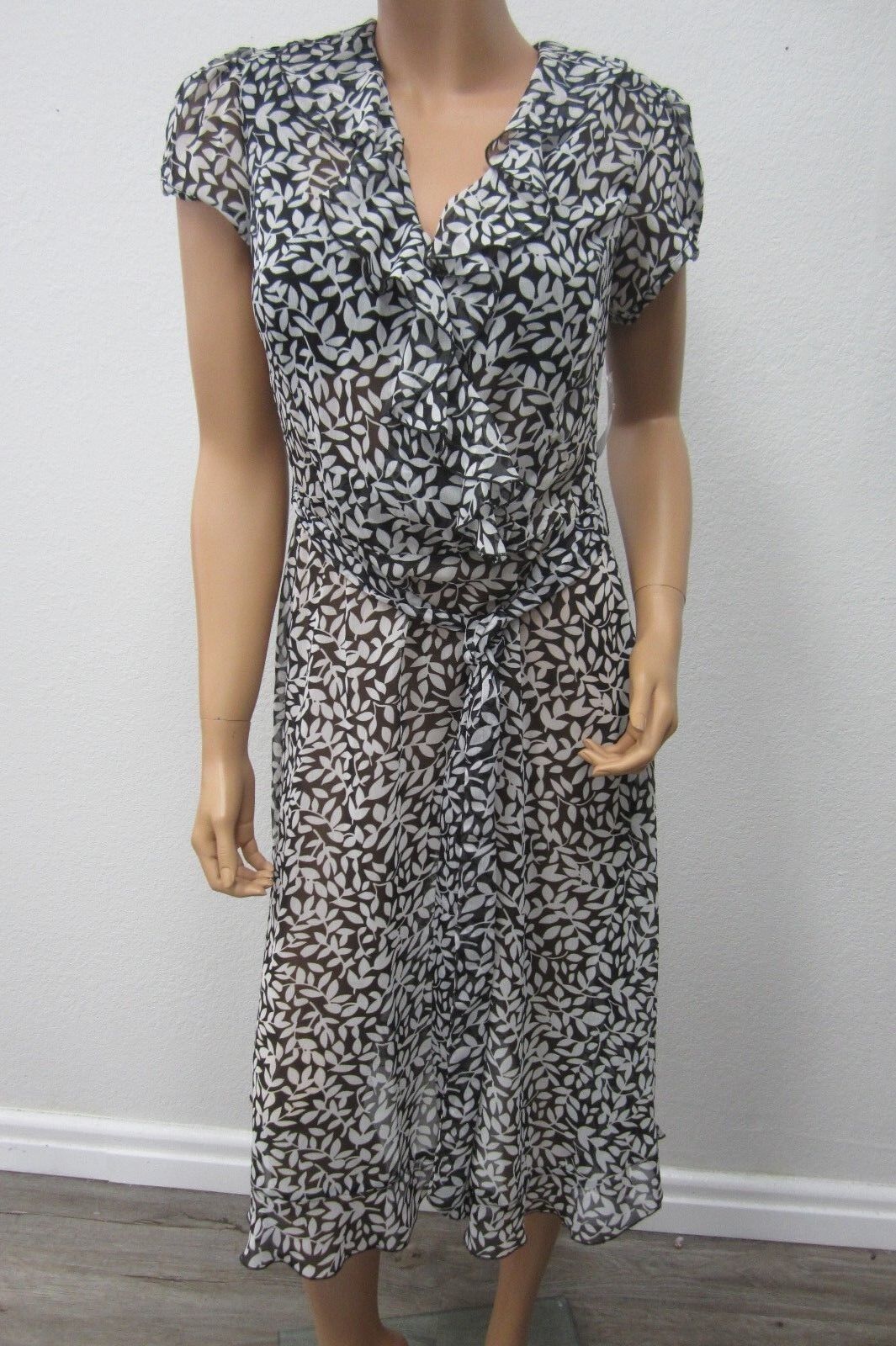 MSK Black Floral Super CUTE Ruffle Chifon Front Summer Dress Size 10
