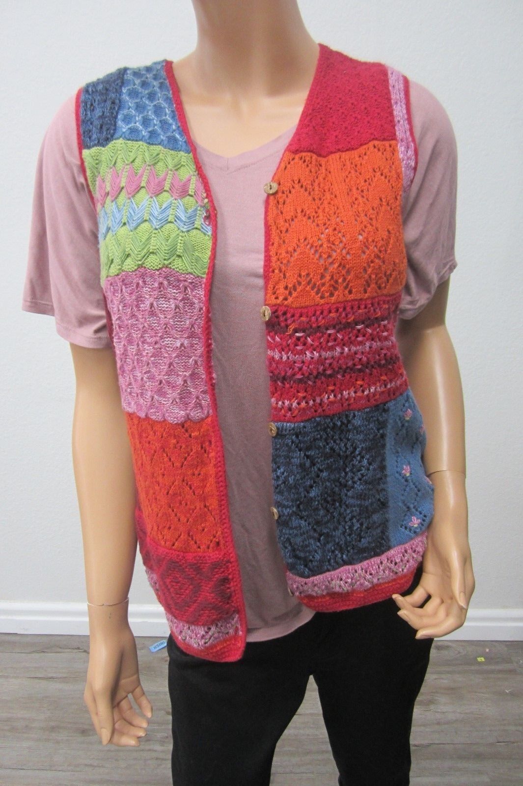 *MINT*  VINTAGE SUSAN BRISTOL HAND-EMBROIDEREd SWEATER Vest  WOMEN'S Sz Large