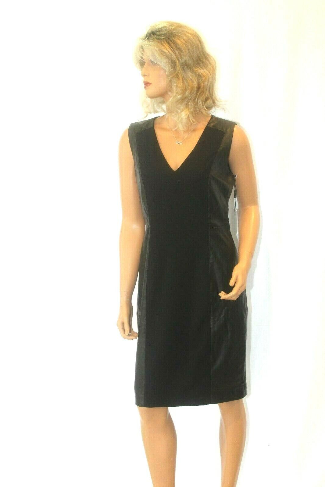 *NWT* CALVIN KLEIN BLACK FAUX LEATHER & POLYESTER SLEEVELESS SHEATH DRESS SIZE 8