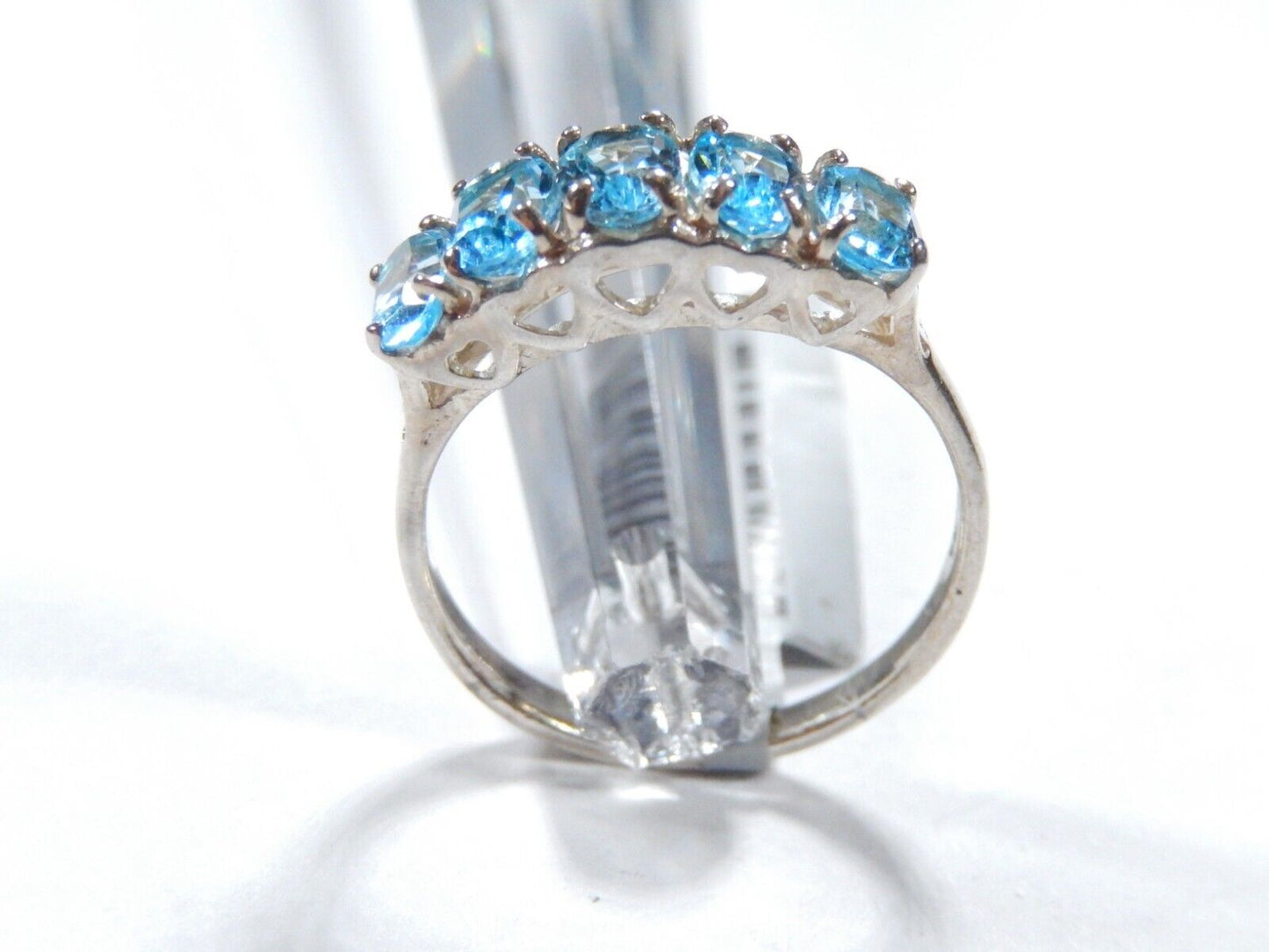*VINTAGE*   3.00 CT Sterling Silver Blue Topaz Oval 5-Stone Band Ring Size 8.75