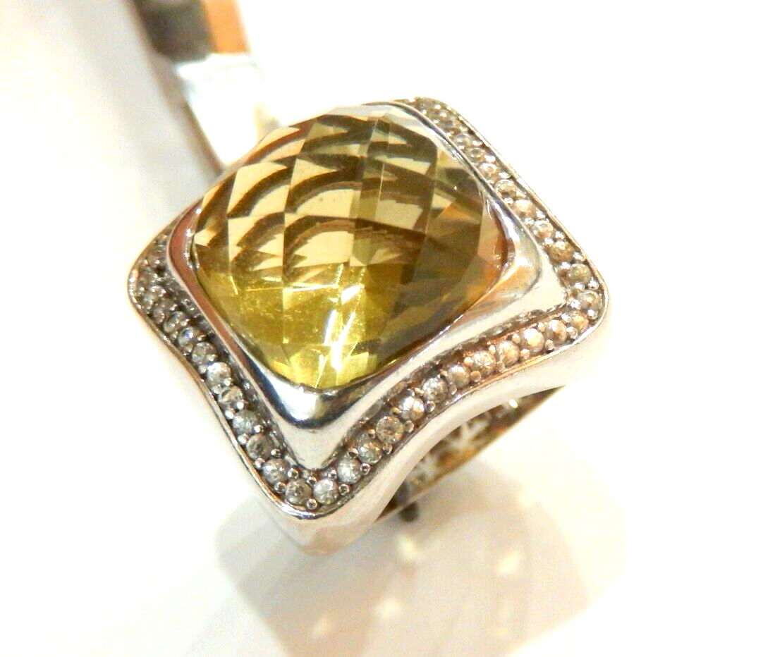 *VINTAGE* HUGE STATEMENT  Citrine  .925 Sterling Silver Handcrafted Ring Sz 7.5
