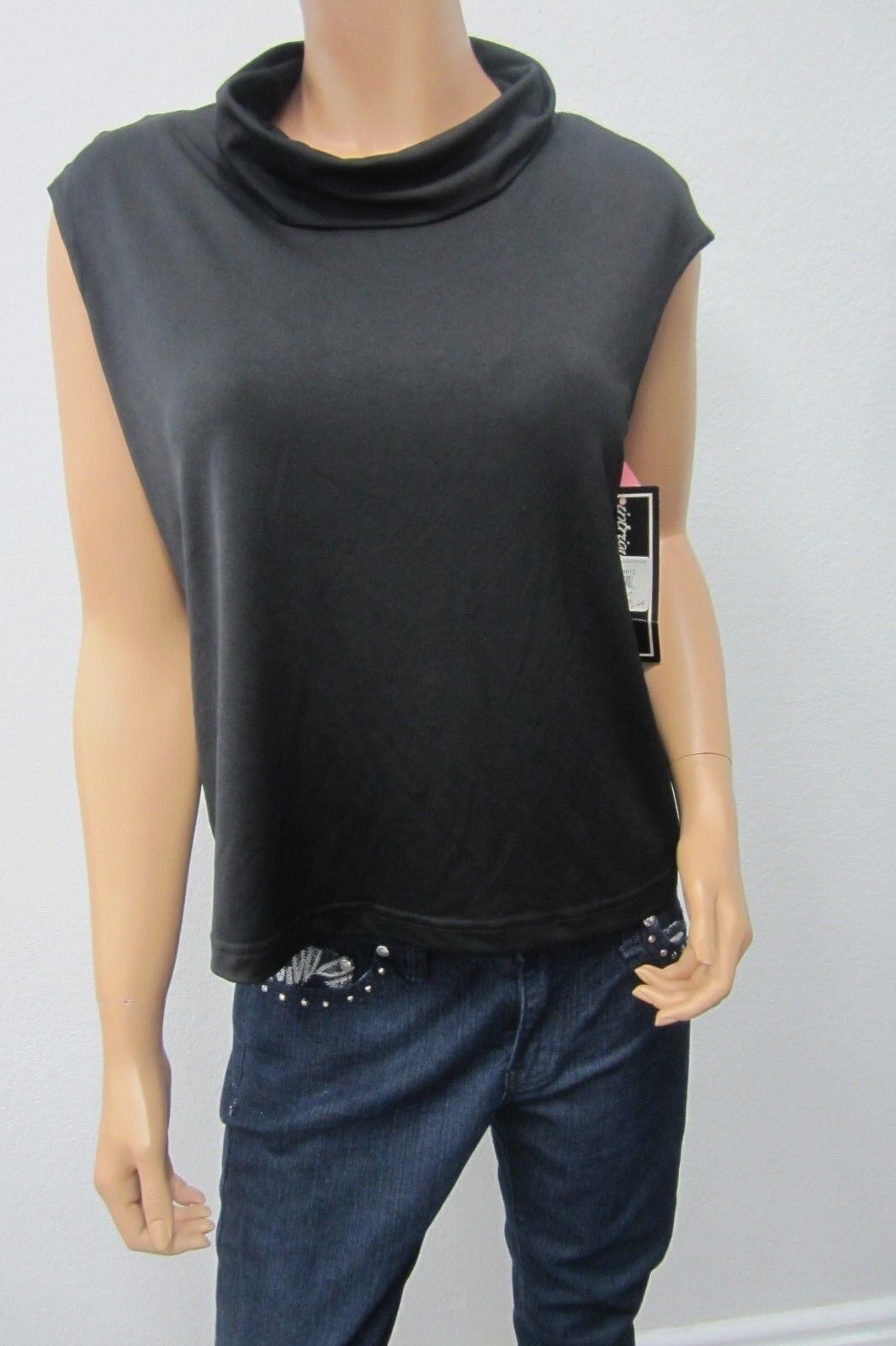 NWT Intriguing Threads Cowl Neck Top Black Blouse Sleeveless Size Large