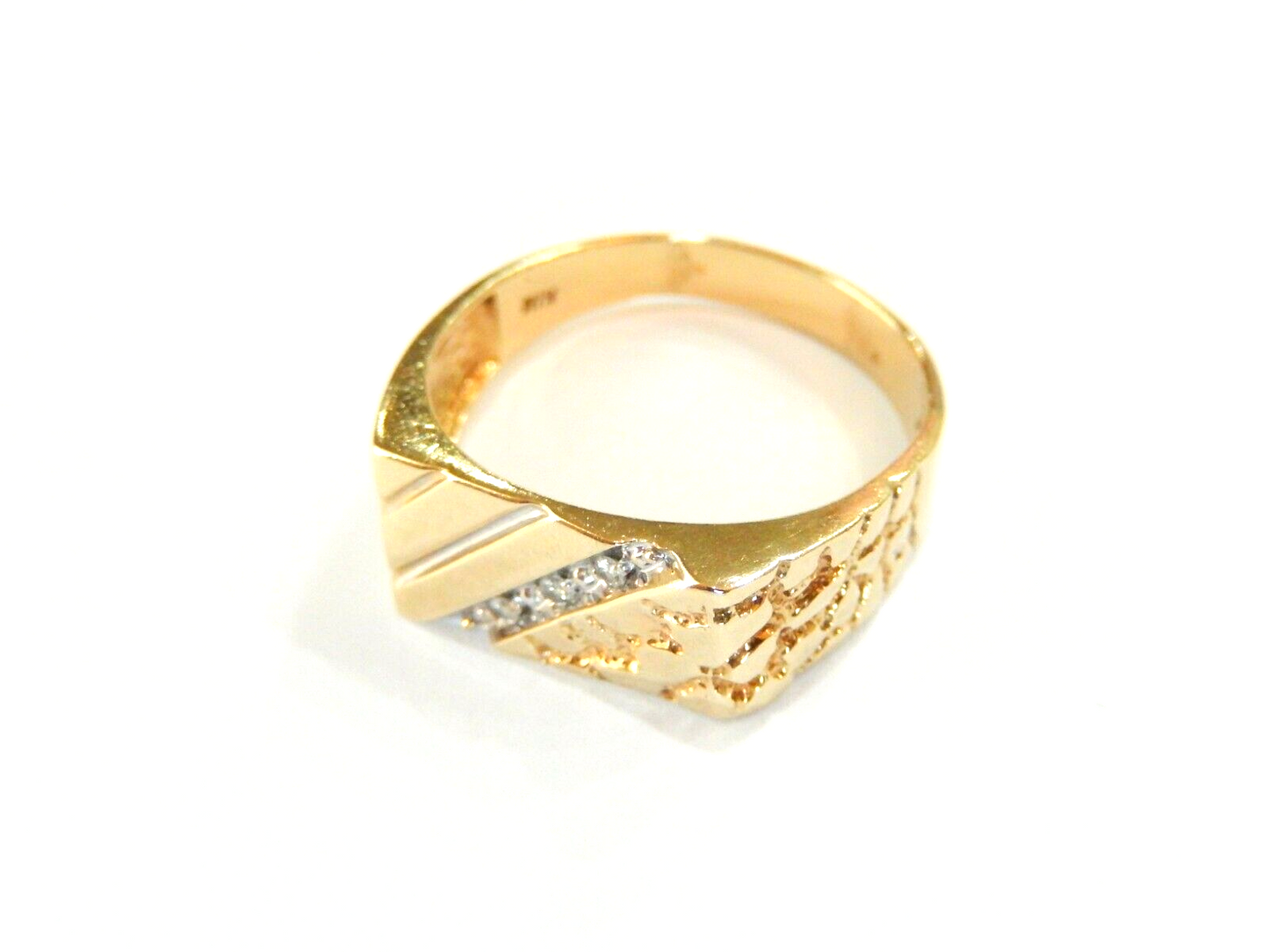 LARGE SIZE 13.5 - Men's 10K Yellow Gold Diamond Rectangle Nugget Band Ring