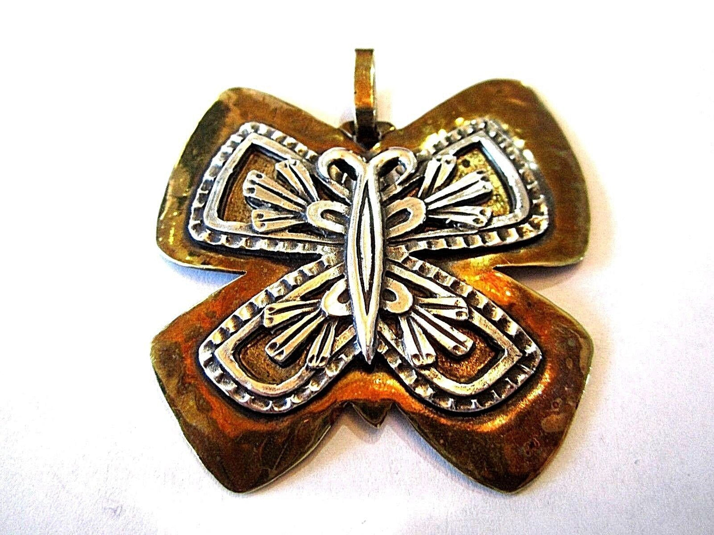 Jeep Collins Retired Sterling Brass Huge Hammered Butterfly Pendant 2-1/4"Long