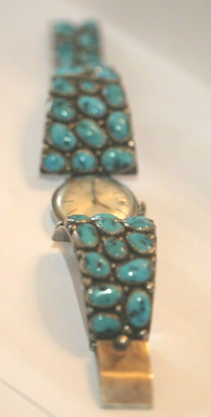 *VINTAGE*  Signed Native American Sterling Silver & Turquoise Watch Band & Watch