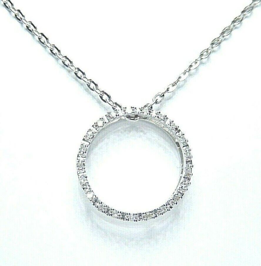 *NWT* 10k White Gold 1/5CT Round Diamond Eternity Pendant w/18" Chain