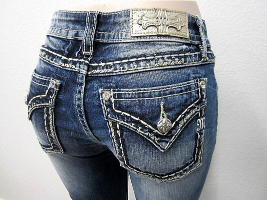 NWT MISS ME M5014S270 CuteSkinny Jeans Med Blue Gold Stitching Nice Size 27 x 30