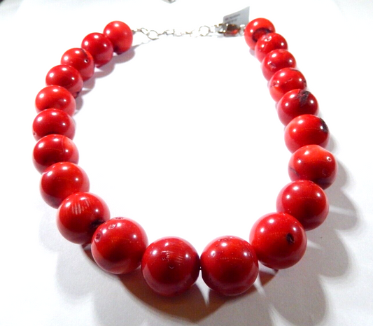 *VINTAGE*  Large 18mm Bamboo Coral Bead Necklace Sterling Silver Clasp 18"