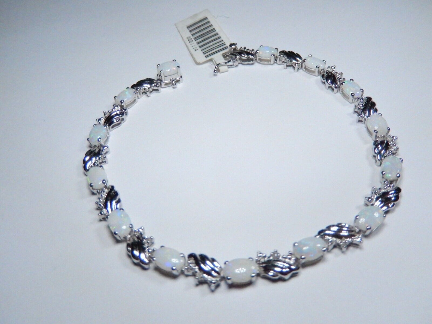 *NWT*  14K White Gold 7CT Oval  Opal & Natural Diamond  Fancy Tennis Bracelet 7"