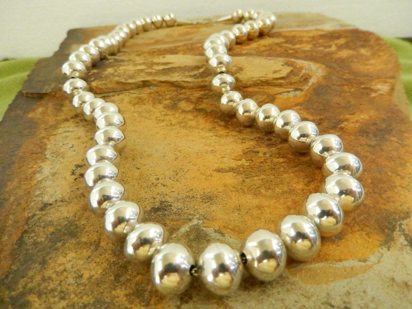 VINTAGE Native Amer  Pearls 12mm Sterling Silver Oval Bead Necklace 24" 79.33gms