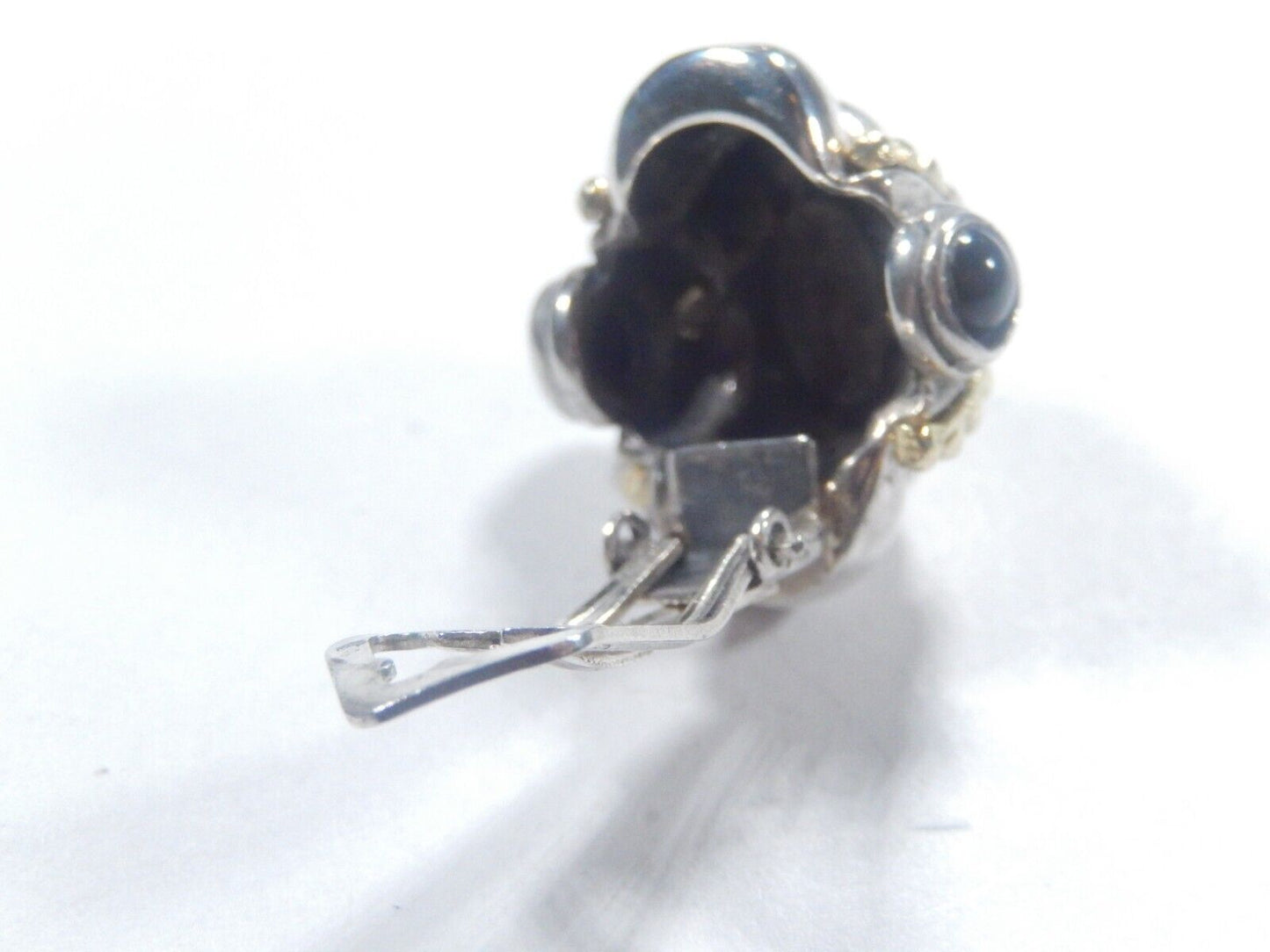 *VINTAGE*  Flli Menegatti  925 Sterling & Gold Beaded Trim & Black Onyx Earrings