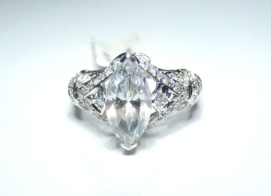 SOLID 14K White Gold 2.00 Ct Marquise / Rnd  CZ Wedding Engagement Ring Sz 7.25