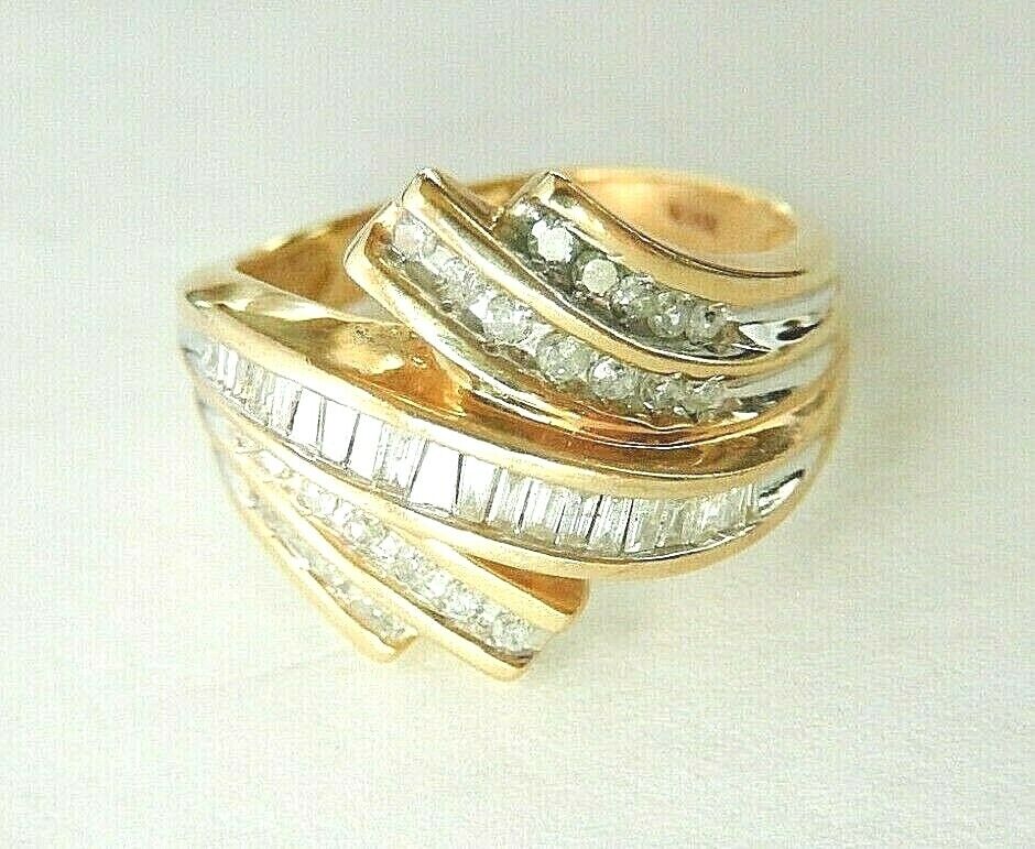 *VINTAGE* Classic Ladies 10K Yellow Gold 3/4CT Diamond Bypass Cocktail Ring 9.5