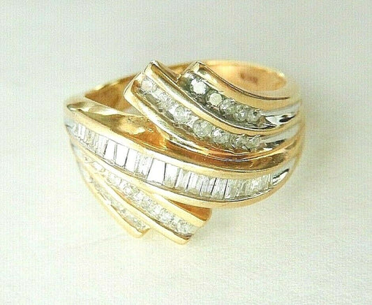 *VINTAGE* Classic Ladies 10K Yellow Gold 3/4CT Diamond Bypass Cocktail Ring 9.5