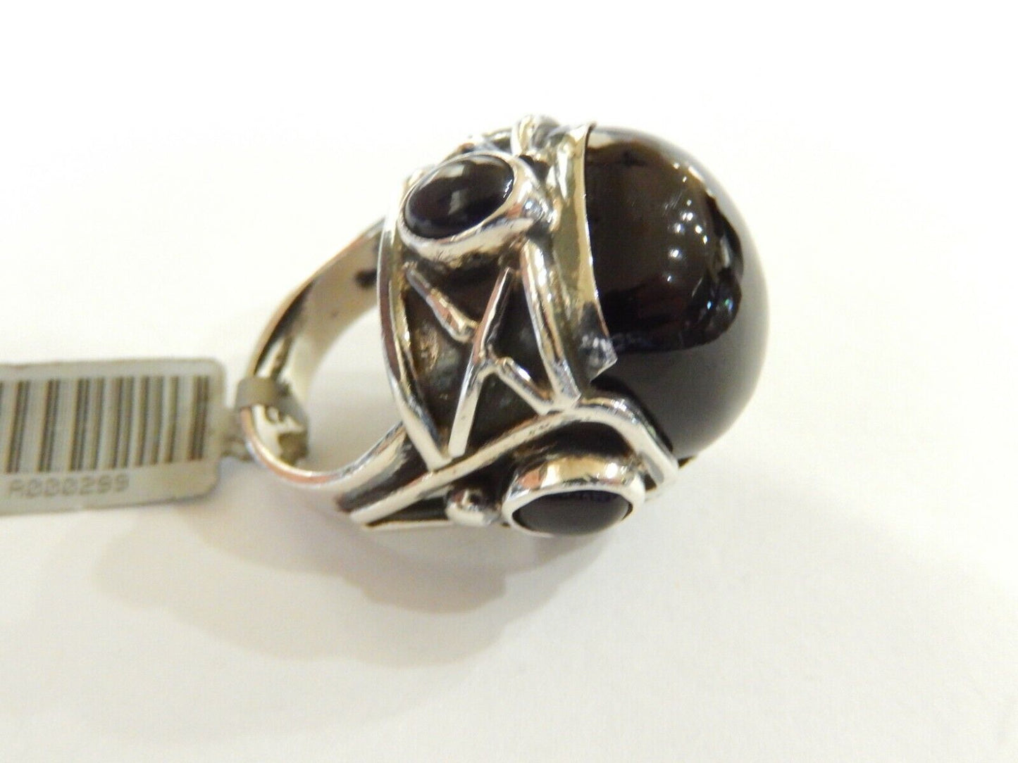 *VINTAGE*  LARGE - Sterling Silver Hand Made Black Onyx Gemstone Ring Size 5