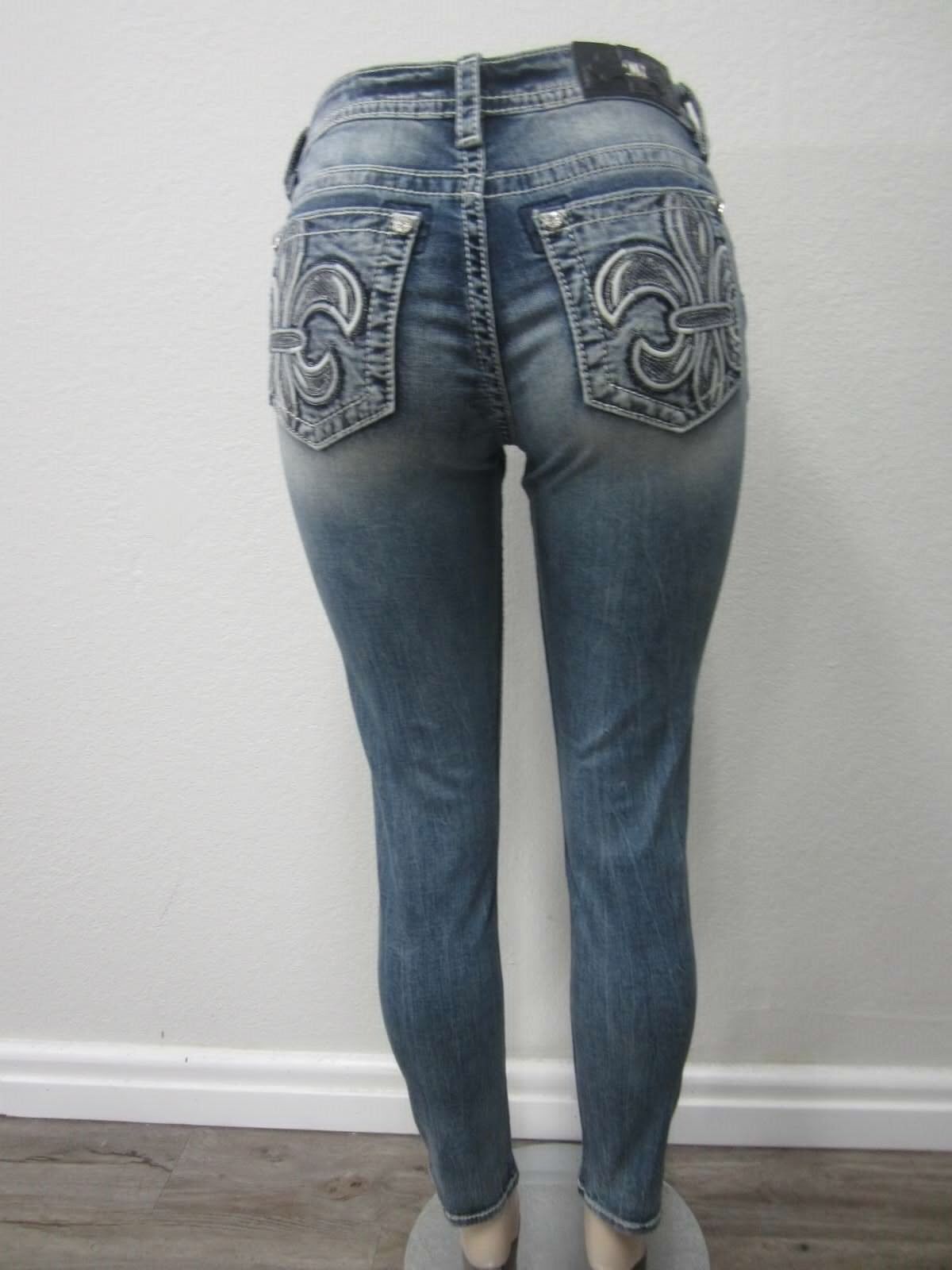 NWT MISS ME CuteSkinny Embellished Low Rise Medium Blu Jeans 28 x 30 NEW #M311OS
