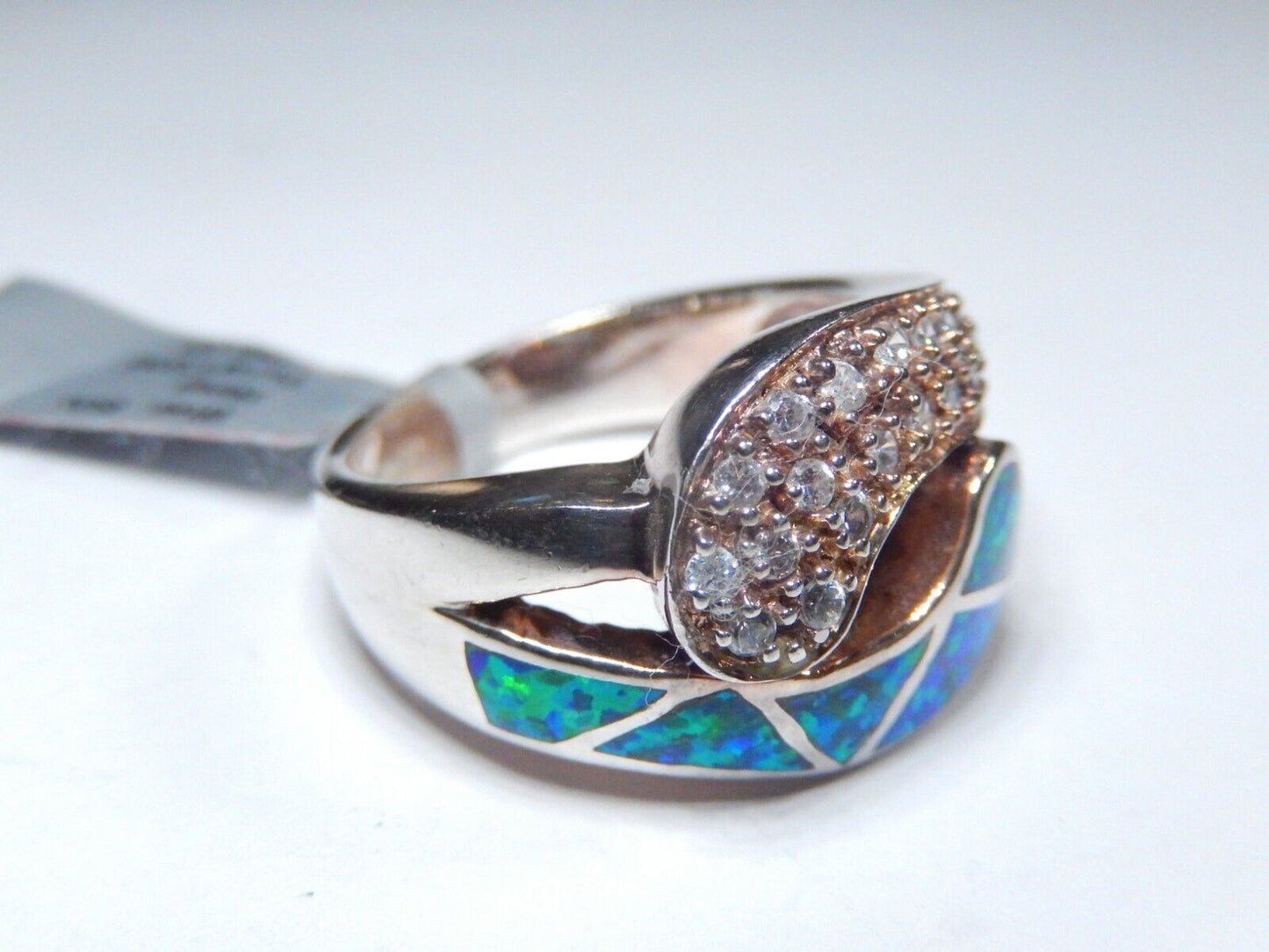 *VINTAGE*  Sterling Silver  Fire Opal  & Cz  Ring 8.5