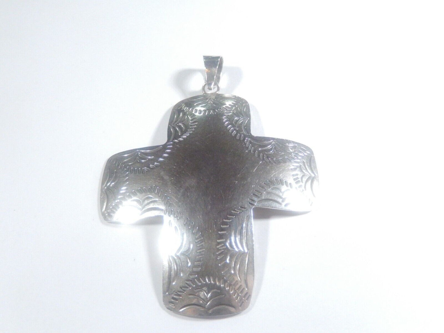 *VINTAGE*  TAXCO 925 Sterling Silver Hand Tooled Extra Large Cross Pendant